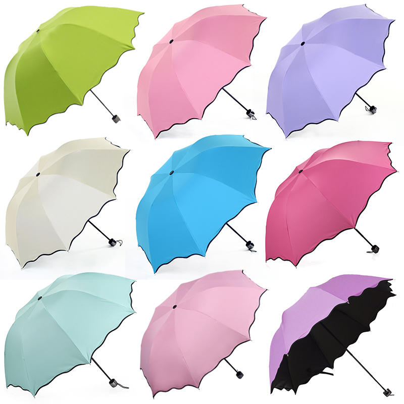 折疊黑膠防曬遮陽太陽傘晴雨傘兩用遇水開花雨傘女防紫外線三折傘