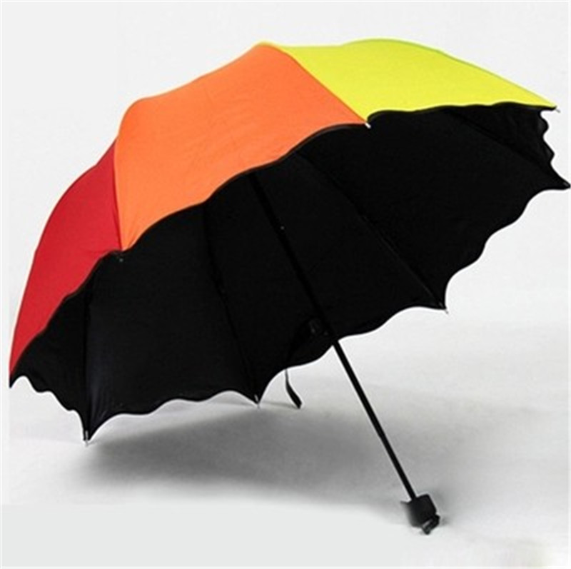 折疊兩用晴雨傘防紫外線超強防曬遮陽傘太陽傘女黑膠彩虹條紋傘