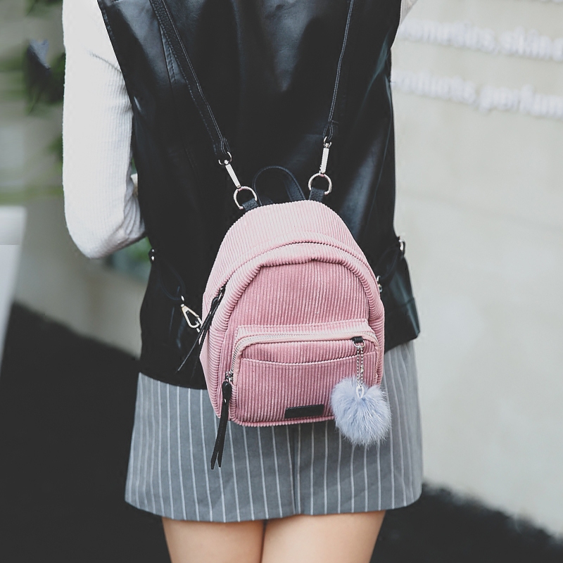 新款韓版迷你雙肩包女時尚條絨學院風小包包休閑背包可愛書包