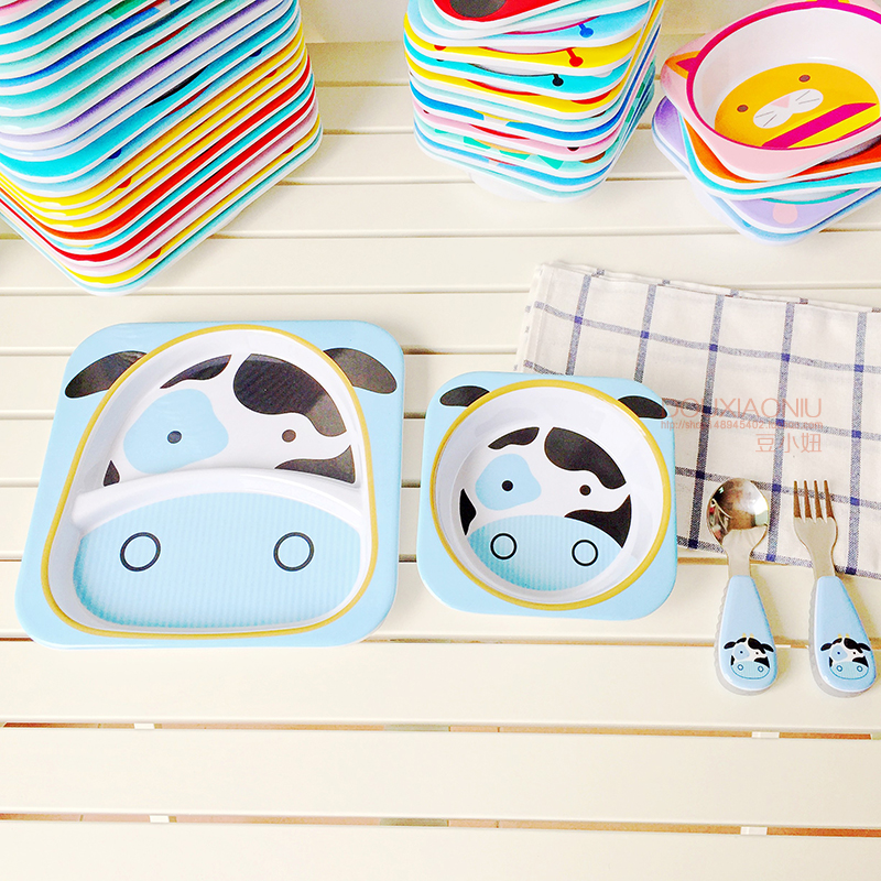 卡通兒童餐盤套裝美國skip hop動物園分格餐盤 寶寶防滑仿瓷餐具