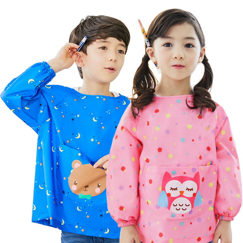 韓國環保兒童罩衣男童女童反穿衣寶寶幼兒防水飯兜小孩畫畫衣圍裙